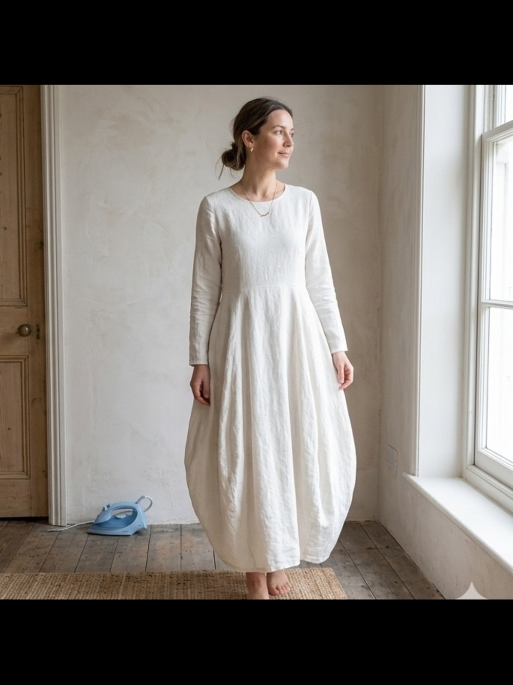 NWOT Cream Long-Sleeve Linen-Cotton Maxi Dress